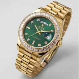 Rolexx Oyster Perpetual Day Date Diamond Gold-Green