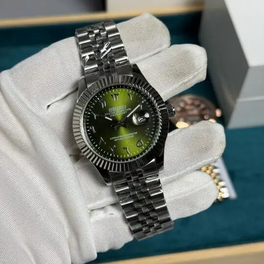 Se1ko Oyster Perpetual Arabic Datejust Style | Green Sunburst Dial, Silver Jubilee Watch