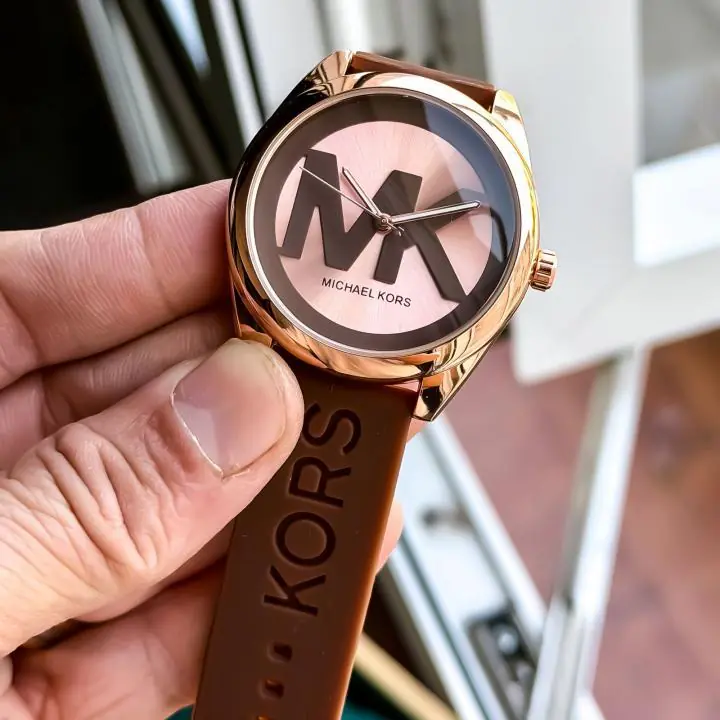 M1chael K0rs MK Logo Watch | Brown Silicone Strap & Rose Gold Case — Women’s Fashion Watch