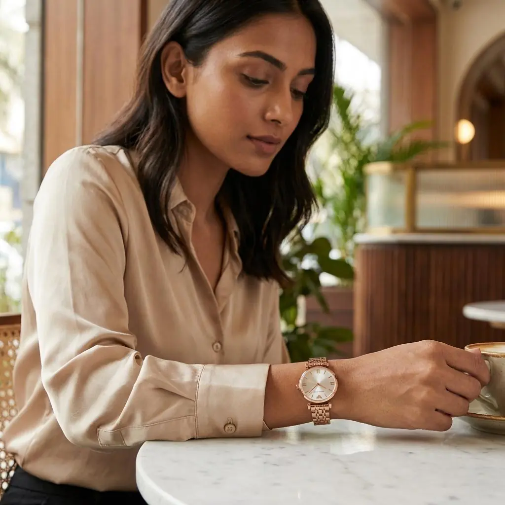 Empori_o Arman_i Women's Rose Gold-Tone Bracelet Watch - Image 4